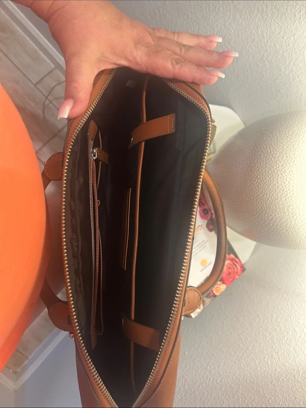 Cole Haan Cognac Leather Laptop Briefcase